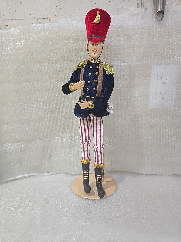 Vtg Mark Roberts Christmas Toy Soldier Band Doll With Stand Red White Blue