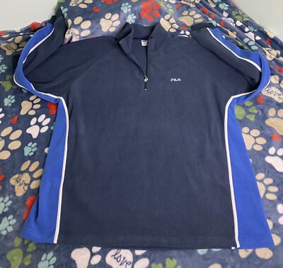 Vintage 90s Fila Fleece Jacket Quarter Zip Pullover Sweater Navy