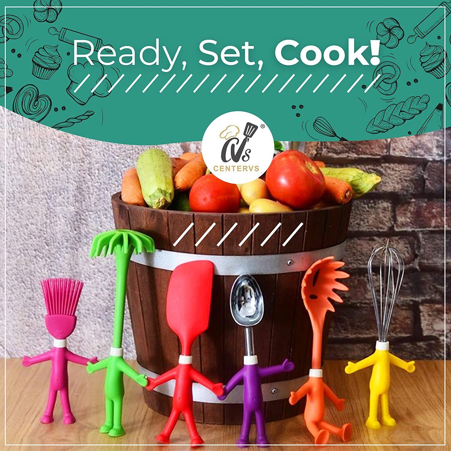 5pcs/set Cute Humanoid Silicone Baking Gadgets Kitchen Utensils Set Oil  Brush/scraper/egg Beater/spoon/measuring Spoon Aesthetic Room Decor Art