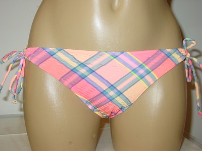 Victoria's Secret Pink Plaid Seersucker String Bikini Bottoms Swimsuit-XS-NEW