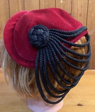 Vintage Suzy Red Velvet Hat With Black Trim