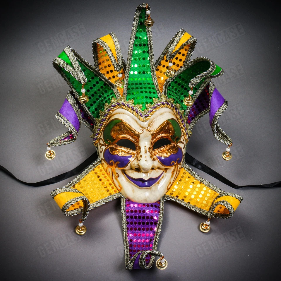 Unique Mardi Gras Luxury Jester Joker Venetian Masquerade Costume Party Mask - Image 2 of 4