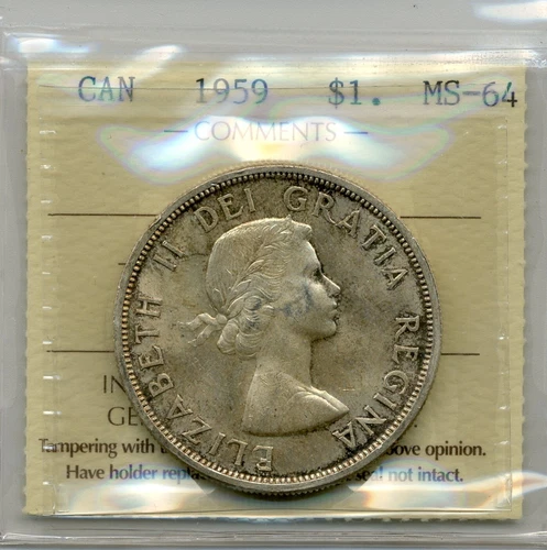 1959 Canada Silver Dollar - ICCS Uncirculated MS 64