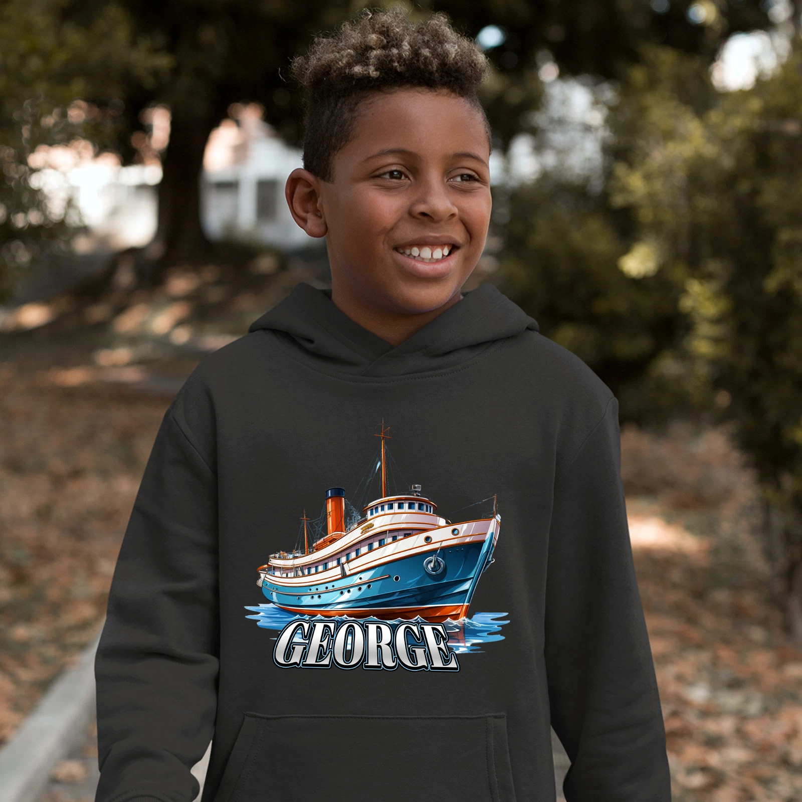 VETEMENTS Felpa con Cappuccio Nave da Crociera Personalizzata per Ragazzi Regalo Ragazzo Nome Personalizzato Natale Bi...