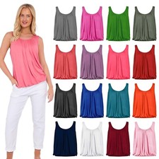 Womens Italian Plated Basic Top Ladies Elasticated Round Scoop Neck Vest T-Shirt