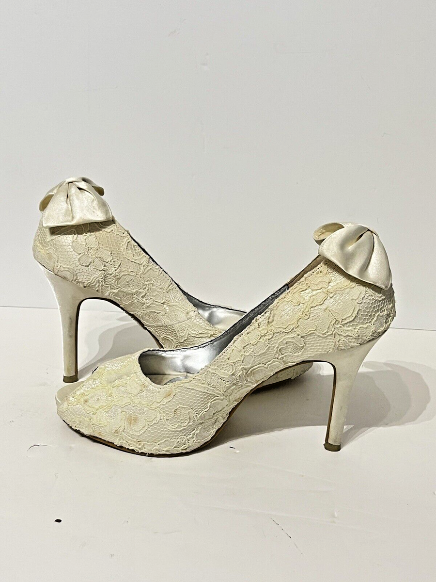 LADIES CREAM BRIDAL LACE MESH PUMPS HEELS SHOES FROM CHRISTY Ng SIZE 38