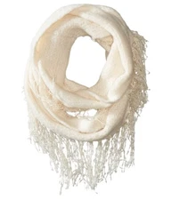 Betsey Johnson Fuzzy Logic Infinity Loop Tassel Fringe Cowl Scarf - Ivory #6398