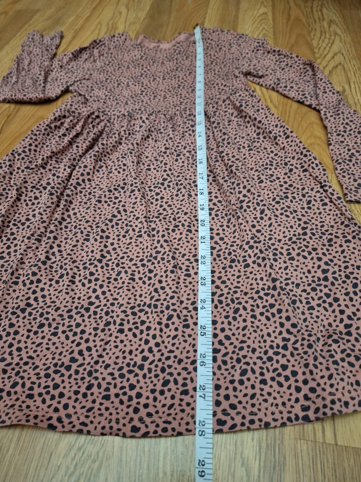 Vestido H&M Rosa Grisáceo Estampado de Manchas de Animales Manga Larga Algodón Orgánico Niñas 8-10 Foto 3 de 4