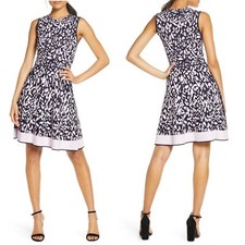 NWT $148 Eliza J. Print Sleeveless Fit & Flare Sweater Dress | Sz L | Pink Black