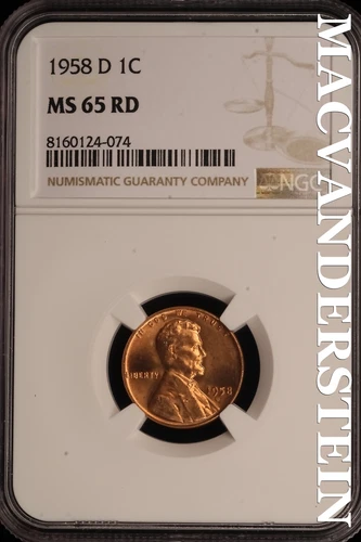 1958-D Lincoln Wheat Cent - NGC MS 65 RD - Brilliant Uncirculated  #SLE176