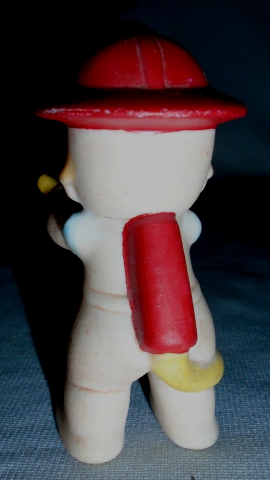 Vintage Kewpie Firefighter Hat Hose Baby Bisque Porcelain Figurine 3