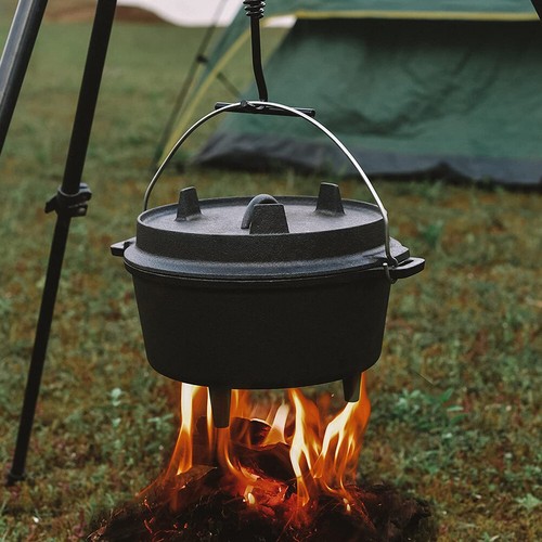 Dutch Oven Cast Iron Camping Casserole Pots Stockpot Grill Pan with Lid