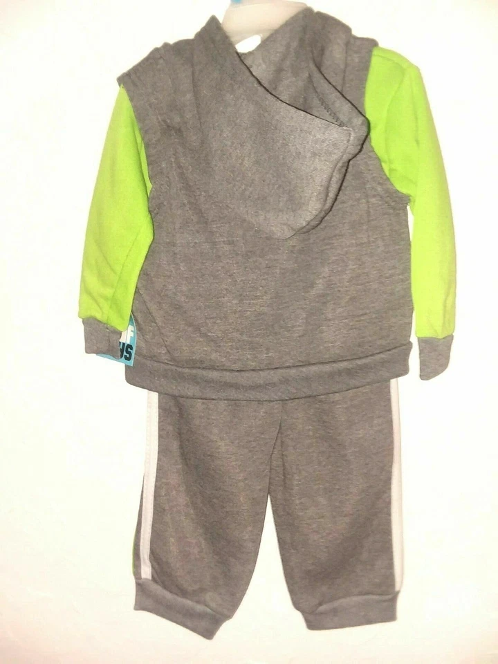 Roupa colete/top/calça com capuz TUFF GUYS-Toddler '12 meses" cinza/verde 3 peças - Imagem 3 de 3