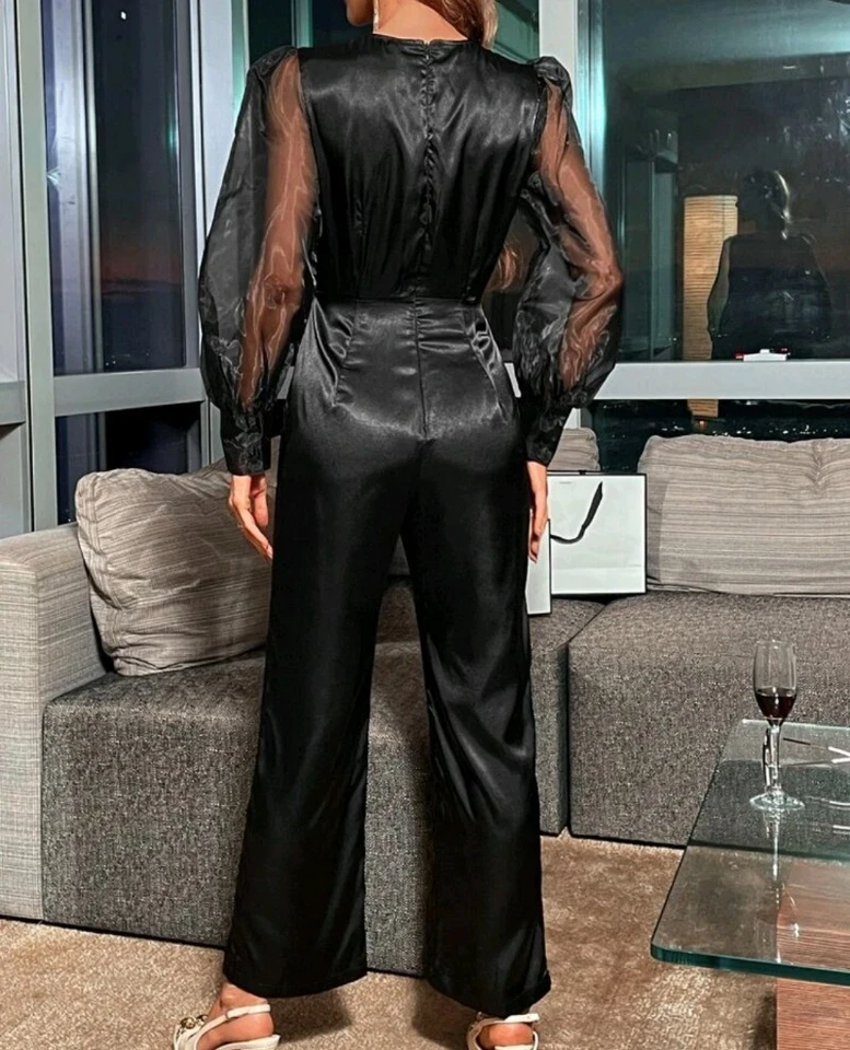 Sexy tuta tutina sera disco party pantalone camicia trasparente - Immagine 2 di 4