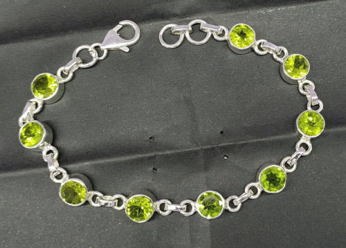Round Peridot Bracelet 925 Sterling Silver Stylish Beautiful Gift for her MO964 - Picture 2 of 4