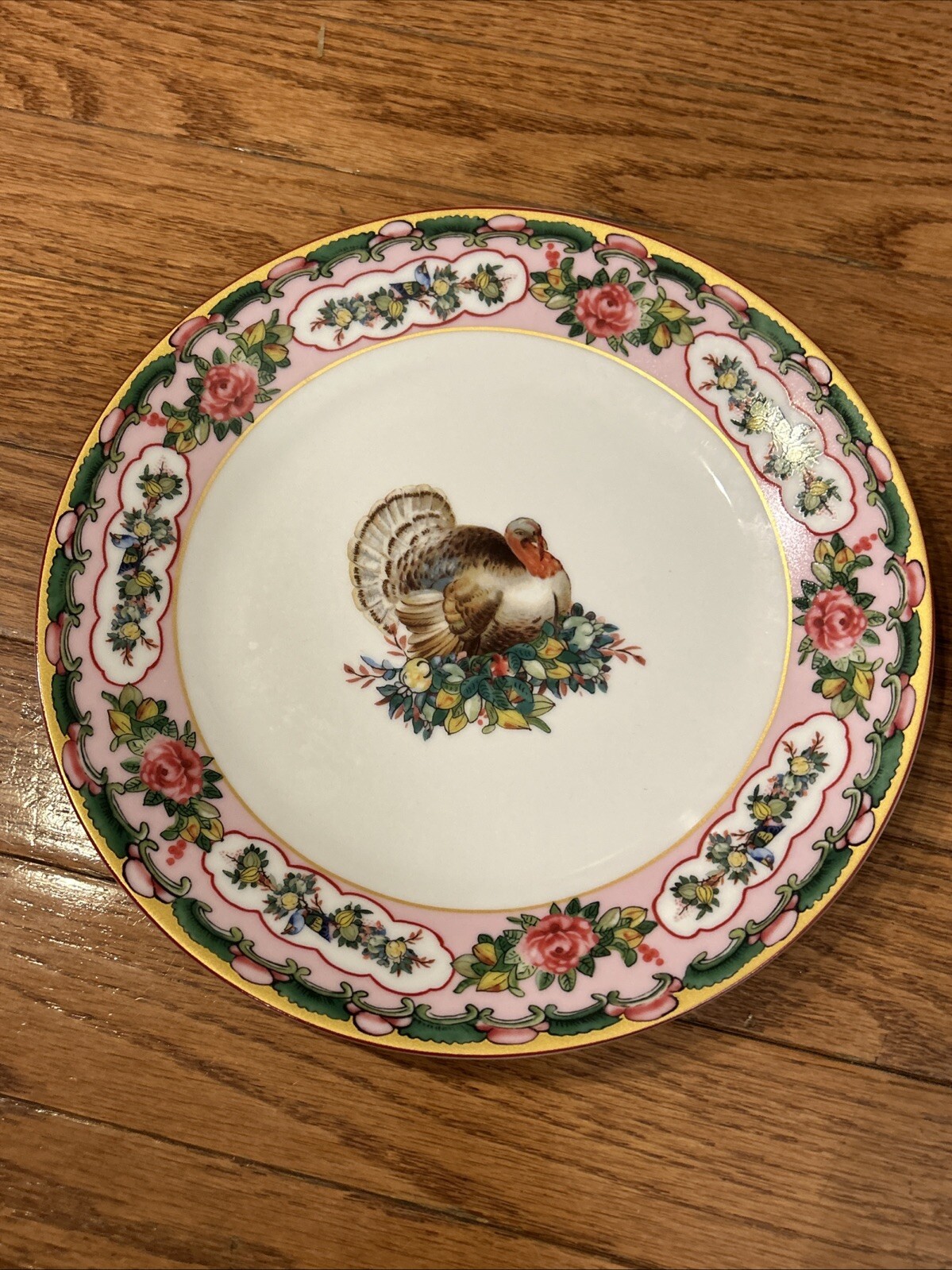 Williams Sonoma Famille Rose TURKEY Salad Plate PINK Thanksgiving