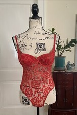 NWOT Vintage Victorias Secret Gold Labe  Red Gold Lace Bodysuit Lingerie Size 38