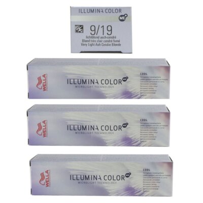 Wella Illumina 3 x 60 ml 9/19 lichtblond asch cendre Set