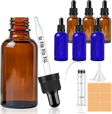 6x 30ml Amber Glass Pipette Dropper Bottle Oils Aromatherapy Ear Eye Drops Empty
