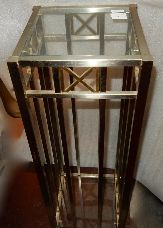 1970/80 Sellette Métal Doré Et Chromé 33 x 33 x Hauteur 101 cm - Photo 3/4