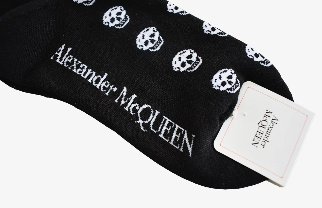 ?️Calzini donna ALEXANDER MCQUEEN nero bianco logo TESCHIO misto COTONE S 18~20 cm