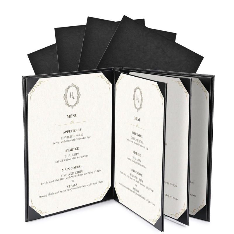 WeChef 5 Pack Leather Menu Covers 8.5"x11" 4 Page 6 View Angle Corner Wine List