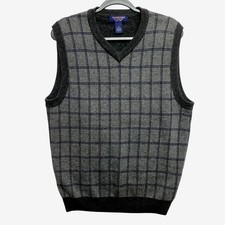 Roundtree Yorke Sweater Vest Medium Gray Blue Sleeveless Knit V-Neck