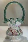 Fenton 1995 90th Anniversary Edition Iridescent Glass Floral Basket Vase Signed
