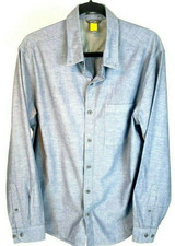 Eddie Bauer mens shirt sz L blue button up classic fit button cuff 100 cotton