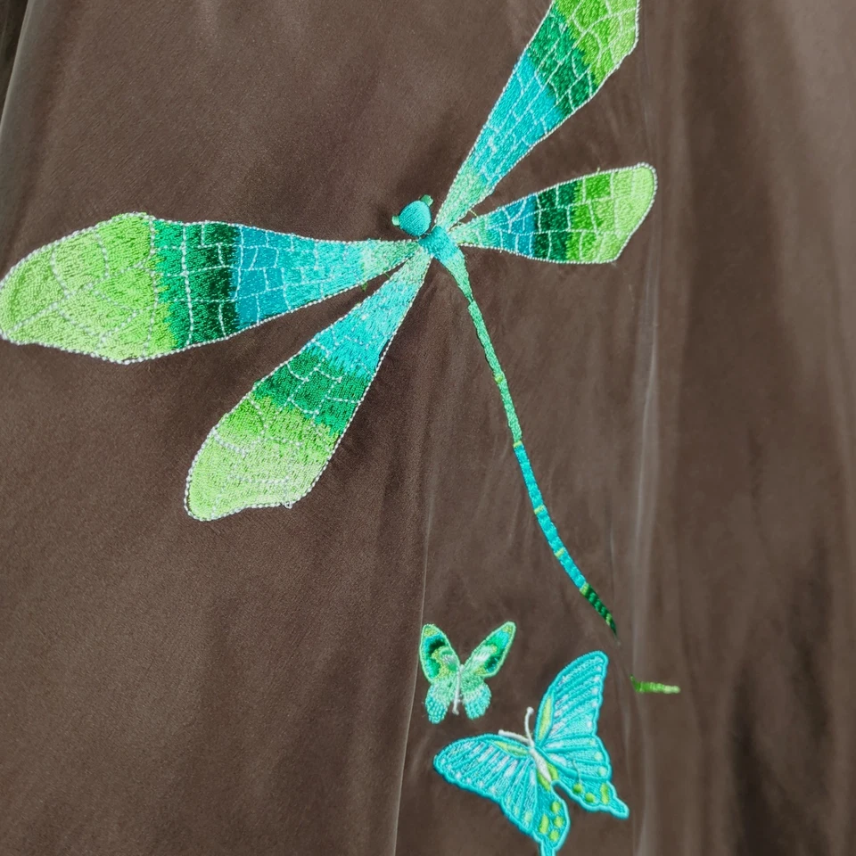 NWT Silk Dragonfly Butterfly Skirt Brown Teal Green Tulle 12 Fairy Whimsy Y2k - Image 2 of 4