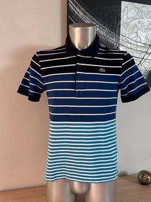 polo homme rayé bleu et blanc LACOSTE taille 4 ou M excellent état - Photo 1/4