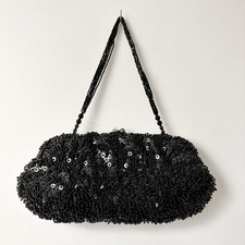 Vintage Elegant FRANCHI Black Beaded Sequin Cocktail Evening Bag Purse