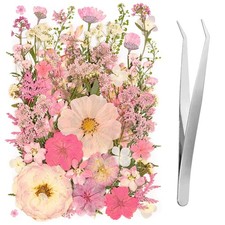 50pcs Pink Pressed Flowers Bulk, Romantic Dried Flower Leaves, Natural Presse...