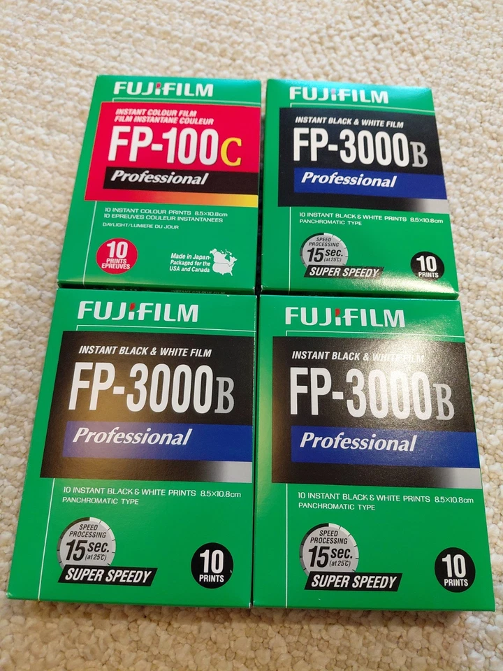Lote de paquete de película instantánea FUJIFILM FP-3000B x3 + FP-100C x1 — caducado, sellado, raro Foto 2 de 4