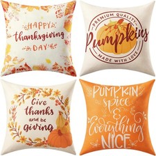 Set of 4 Fall Thanksgiving Pillow Covers Autumn Pumpkin Pillow Covers 18x18