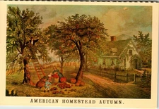 Vintage American Homestead Autumn Postcard Merrimack Publishing Currier & Ives
