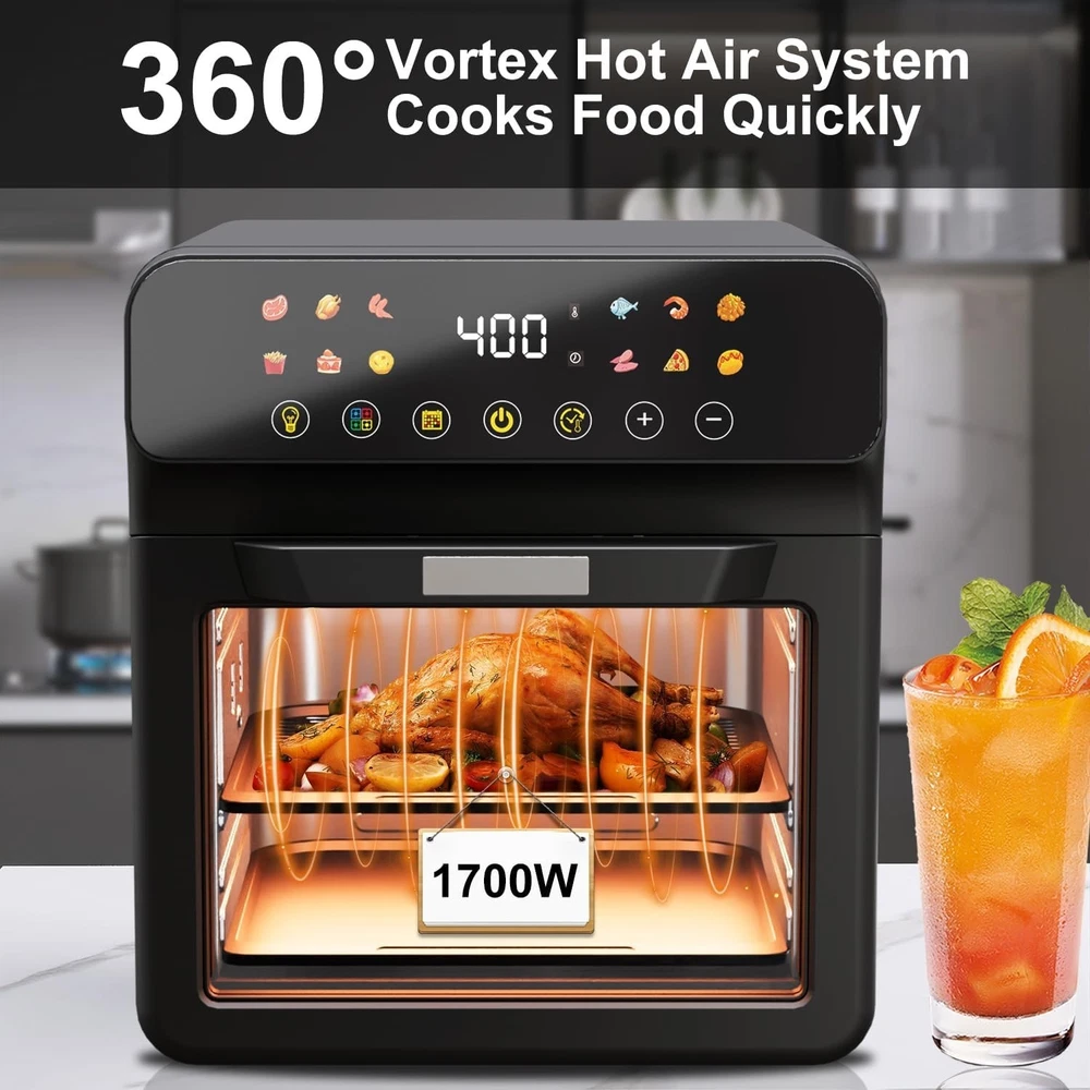 12QT Air Fryer Convection Oven with Visible Window - 10-in-1 Touch Control Black Open Box