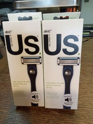 Lot Of 2 Us By BIC 5-Blade Unisex Razor Starter Kit for Men and Women, Navy