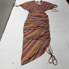 SheIn Dress Womens S Multicolor Geometric V Neck Ruched Bodycon Maxi Asymmetric
