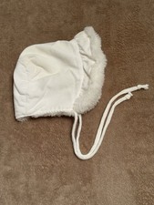 Vintage Baby Bonnet Winter Hat, Corduroy With Faux Fur Trim, Cream