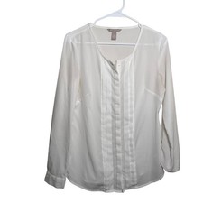 Banana Republic Blouse Women's Small Cream Sheer Long Sleeve Pleated Solid Top