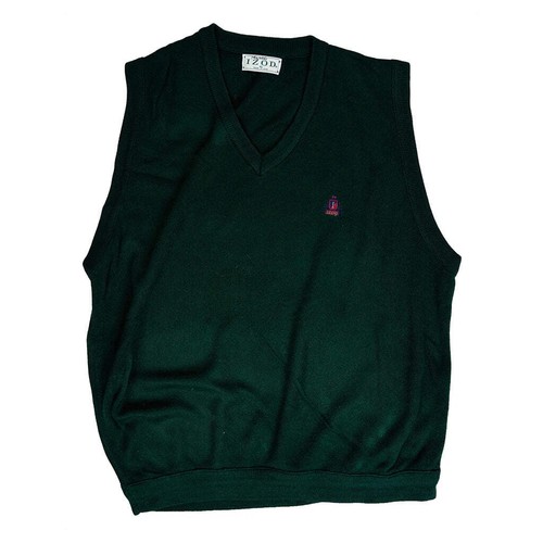 Izod, 80S Izod V-Neck Sweater Vest - XL Green Knitted