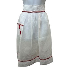 Vintage 50's Handmade Half Apron Kitchen Retro White Sheer Heart Applique