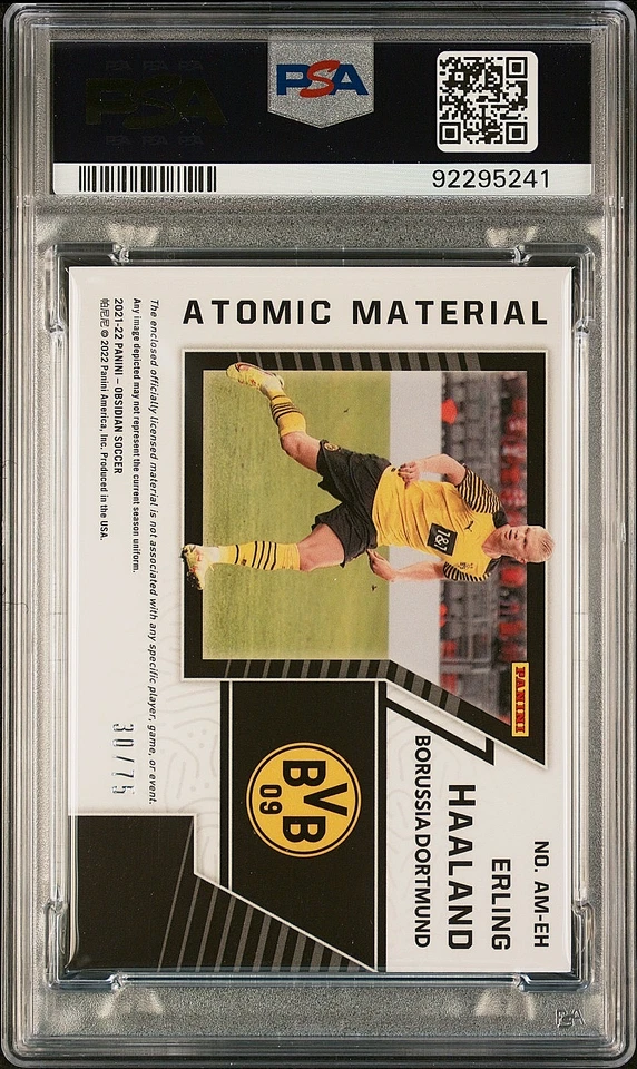 2021-22 Obsidian Erling Haaland Atomic Material Purple /75 PSA 10 Gem Mint - Image 2 of 2