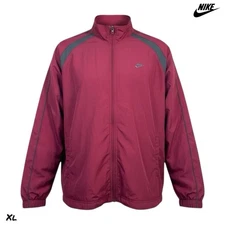 VTG 90s Nike Windbreaker Jacket Track Mens XL Maroon Black Logo Full-Zip Lined