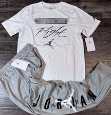 NWT Nike Air Jordan Boys YXL Gray/White/Black/Blue FLIGHT Jogger Pants Set XL