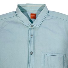 Hugo Boss Orange Men's Short Sleeve Button Down Shirt Light Blue Aqua Large Slim