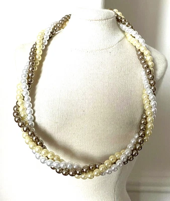 Collier Ras du Cou vintage signé AVON ⭐ fausse perles BLANC Jaune Beige NEUF ! - Photo 1/4