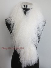 100 Real Mongolian Lamb Fur Scarf with Clip / Collar/ WHITE Wrap /women Cape