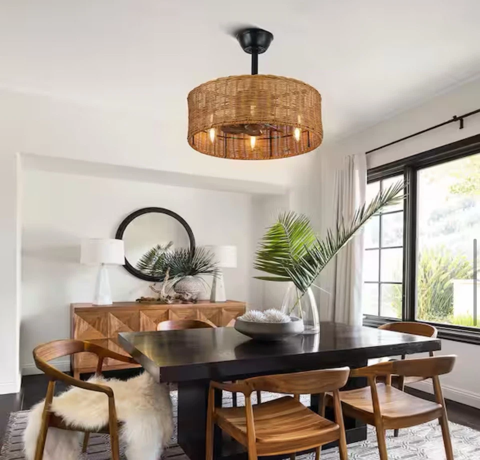 Cora 20 in. Indoor Brown Rattan Wicker Scandi-Style Ceiling Fan with Lights, Zen - Image 4 of 4